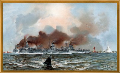 Imperial Navy Urminius and Armored Gunboats at Friedrichsort by Willy Stöwer